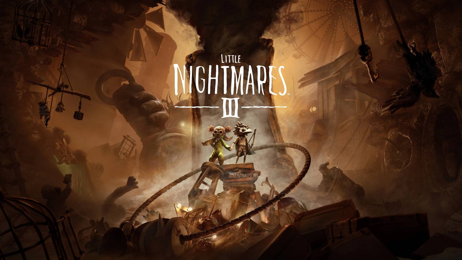 Arte promocional de Little Nightmares 3 mostrando a Low y Alone en Necrópolis